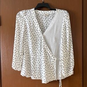 LOFT    Polka Dot Wrap Blouse - White and Black
